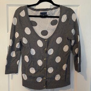 American Eagle Outfitters Gray and White Polka Dot Cardigan
